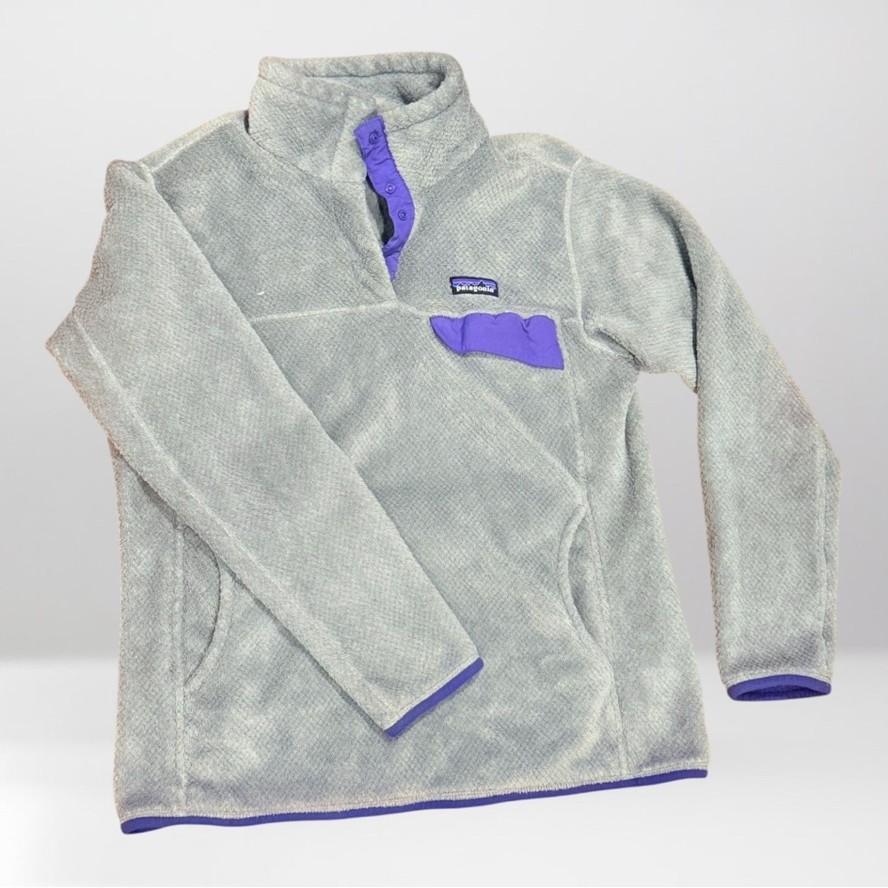 Patagonia Gray and Purple Fleece Pullover